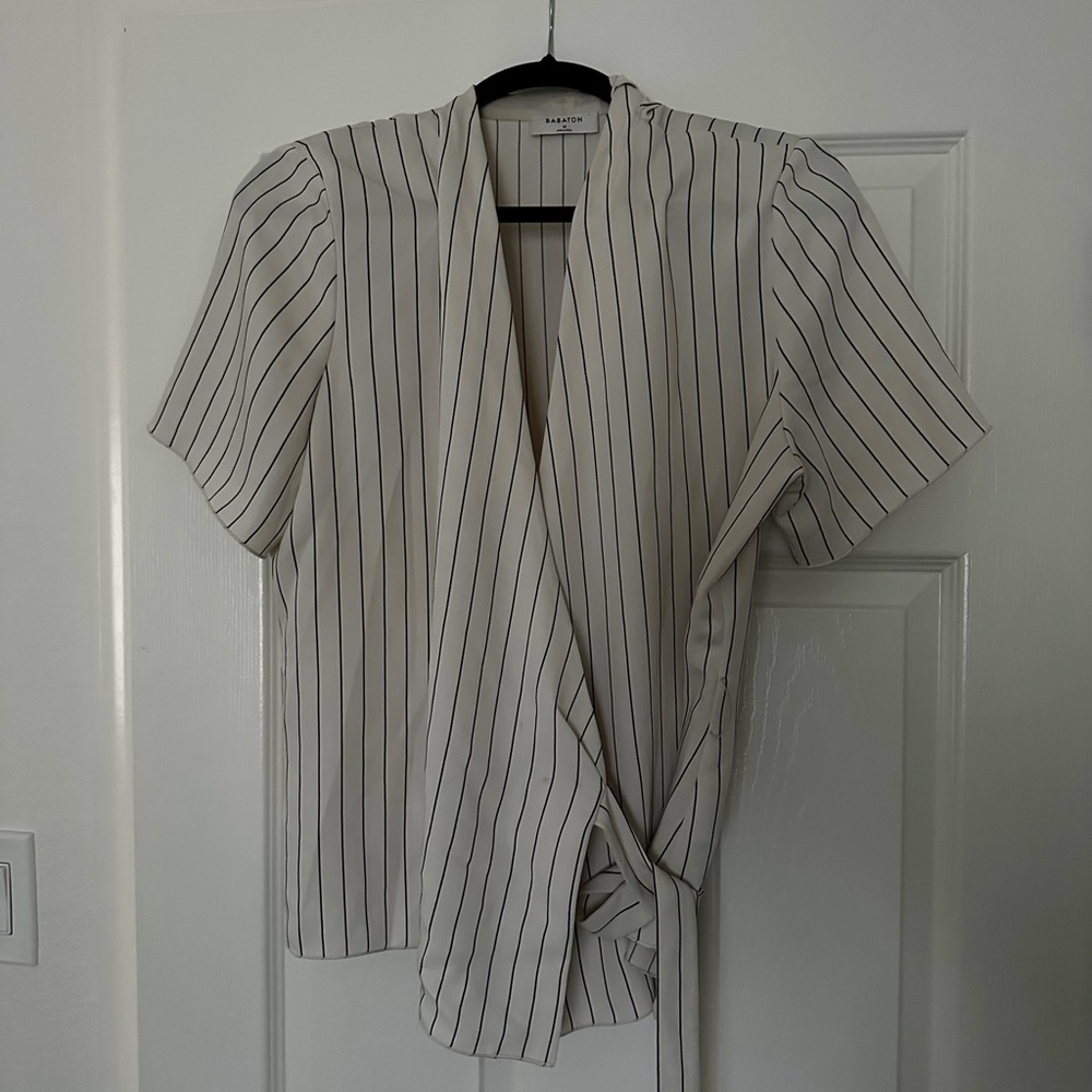 babaton aritzia satin wrap dress shirt